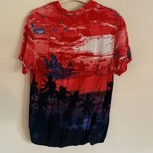 Sunset Button Down Original Use | Shirts | Red And Blue Tropical Sunset Button Down Shirt ...